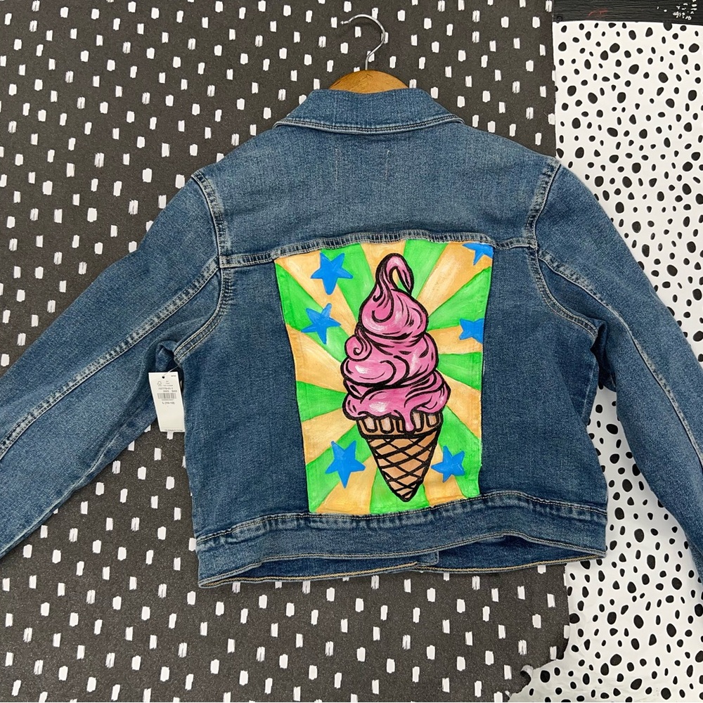 Old Navy Blue and Green Jean Jacket with Artistic Back